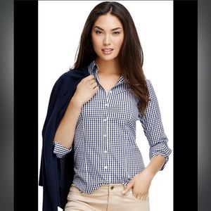Brooks Brothers Navy Gingham 3/4 sleeve non-iron fitted button down - size 14